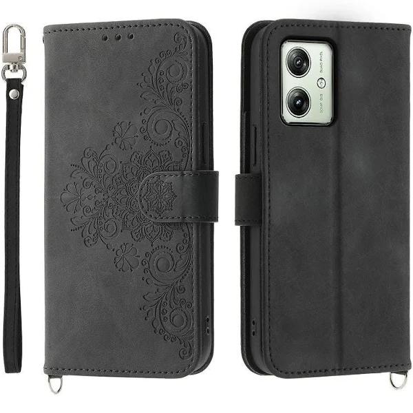 for Motorola Moto G54 5G Case Stand Wallet Phone Cover with Hand Strap + Shoulder Strap - Earn Everyday Rewards, AfterPay Available