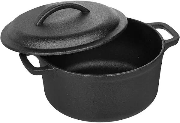 Amazon Basics Pre-Seasoned Cast Iron Round Dutch Oven with Dual Handles, 1.9 liters, Black