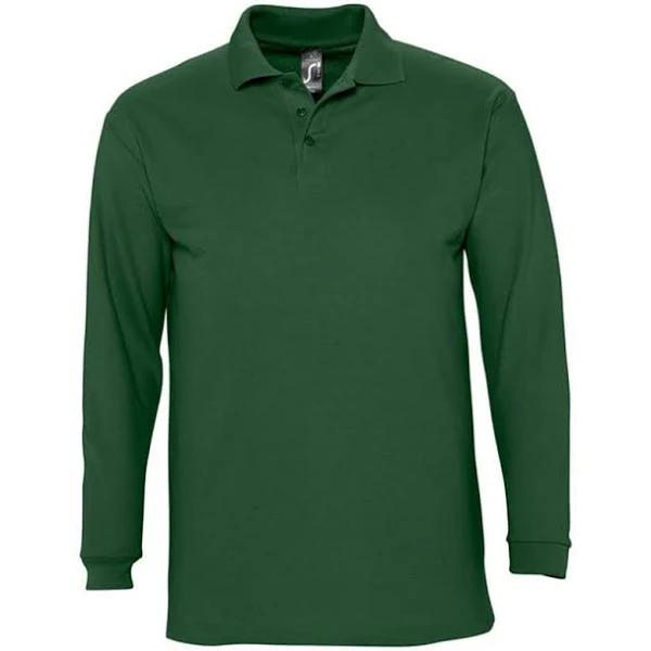 SOLS Mens Winter II Long Sleeve Pique Cotton Polo Shirt Golf Green Mens Polo