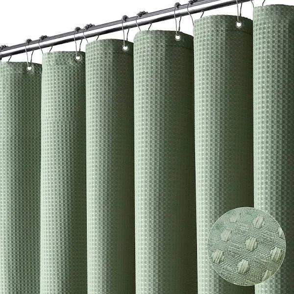 Dynamene Sage Green Shower Curtain - Waffle Textured Heavy Duty Thick Fabric Shower Curtains For Bathroom, 256GSM Luxury Weighted Polyester Cloth