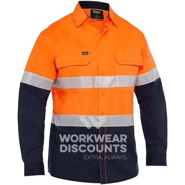 Bisley x Airflow Hi Vis Taped Stretch Ripstop Shirt - Orange/Navy XL