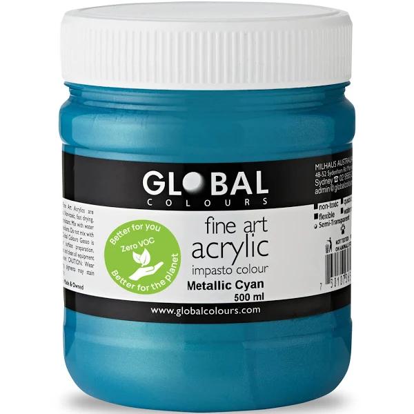 Global Colours Acrylic Paint Zero VOC 500ml Metallic Cyan