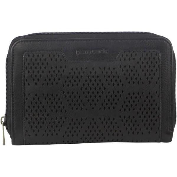 Pierre Cardin Perforated Leather Ladies Zip Around Wallet - Black