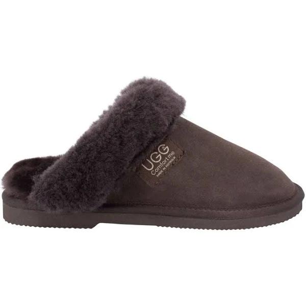 Comfort Me, Australian Made, Fur Trim UGG Scuffs Chocolate / US Men 10 / US Women 11