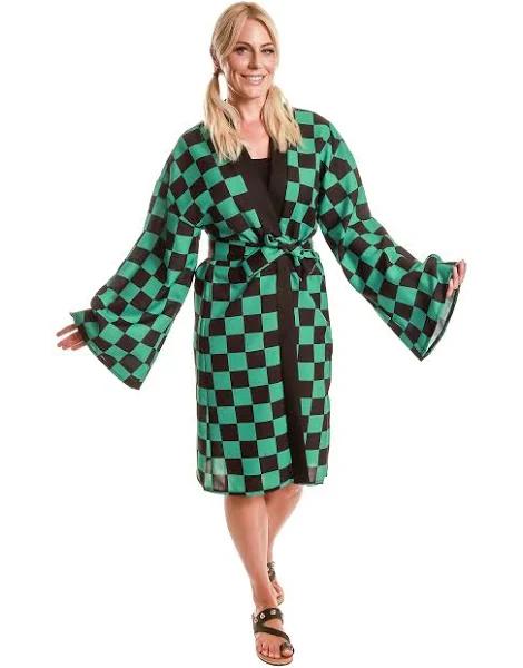 Anime Demon Kimono - Green and Black Check - XS