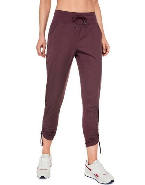 CRZ Yoga Women's Travel Slim Fit Striped Pants 27'' Cinched Leg Dark Russet / L