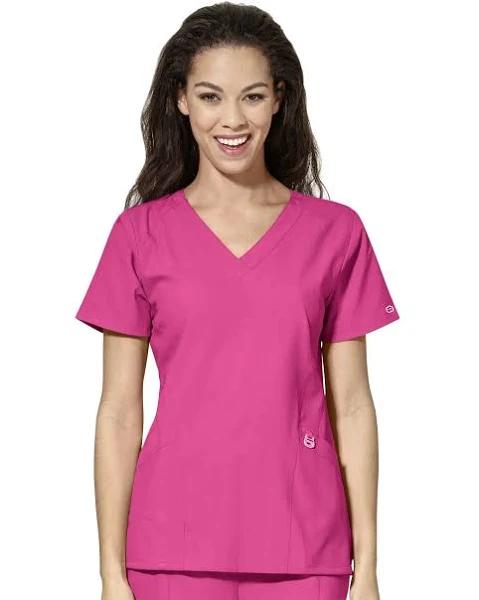 6155 WonderWink W123 Womens Stylized V-Neck Top, Hot Pink / S