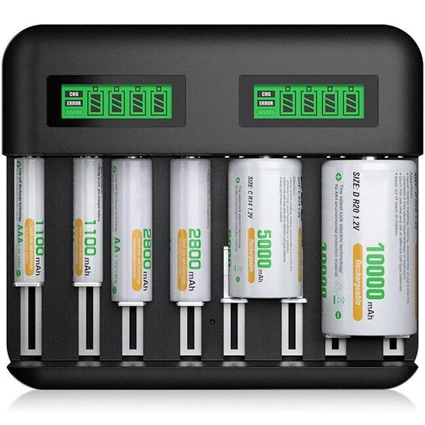 8 Slots Type C Battery Charger - For AA AAA C D