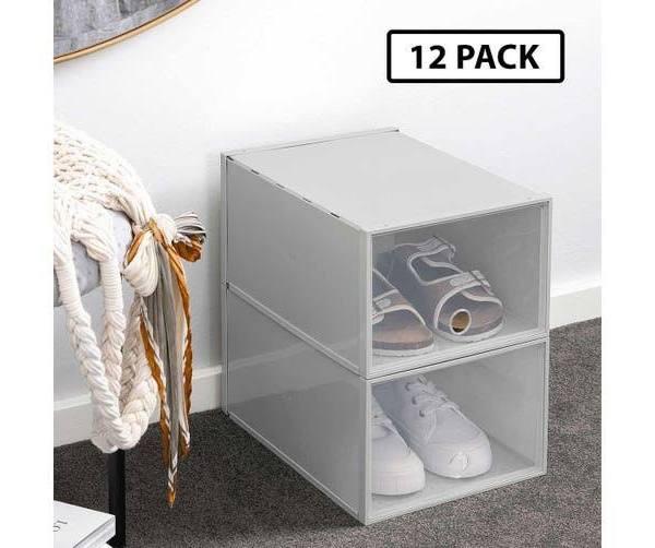 Inabox Stackable Shoe Organisers Portable Display Box Set of 12 | Grey