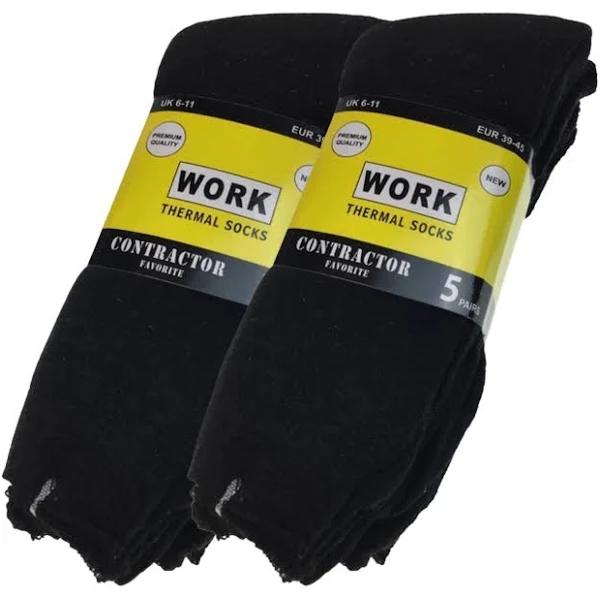 10 Pairs Thermal Work Socks Boot Thick Outdoor Heavy Duty Cotton Tradie Bulk - Black - 6-11