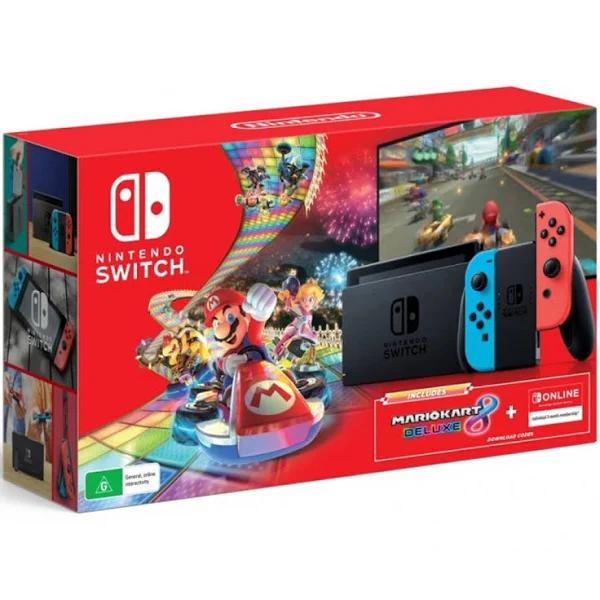 Nintendo Switch Console Neon with Mario Kart 8 Deluxe & 3 Months Switch Online