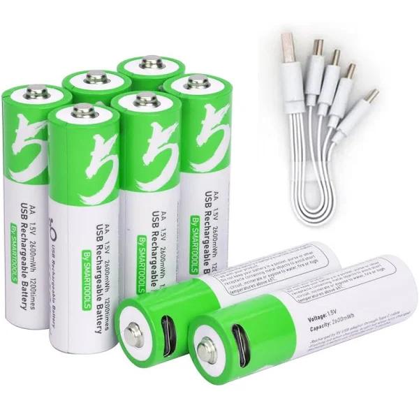 USB AA Lithium Ion Rechargeable Battery, 1.5V 2600mWh Rechargeable AA Battery, 1.5 H Fast Charge, 1200 Cycle with Type C Port Cable, Constant Output