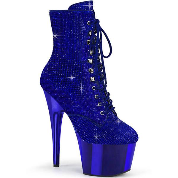 Pleaser ADORE-1020CHRS Royal Blue Rhinestone Chrome Ankle Boot Size 5