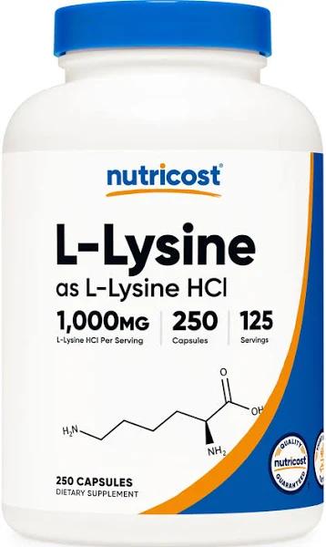 Nutricost, L-Lysine, 1,000 mg, 250 Capsules (500 MG Per Capsule)