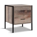 Artiss Bedside Table Drawers - Metal Oak Nightstand