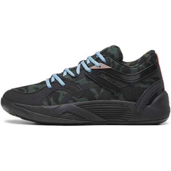 TRC Blaze Court Camo Unisex Basketball Shoes in Black/Myrtle/Dark Clove, Size 14 by Puma