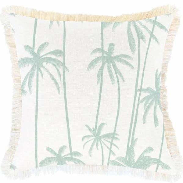 Cushion Cover Coastal Fringe Tall Palms Mint 45cm x 45cm