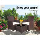 Gardeon 3pc Bistro Wicker Outdoor Furniture Set - Brown