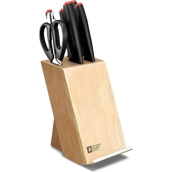 Richardson Sheffield Laser Kitchen Knife Set w/ Block - Black/Red 6pc