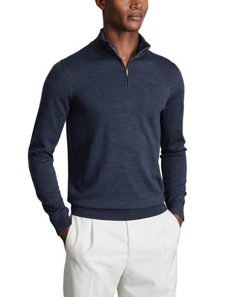 Reiss Mens Indigo Melange Blackhall Funnel-Neck Wool Jumper XS