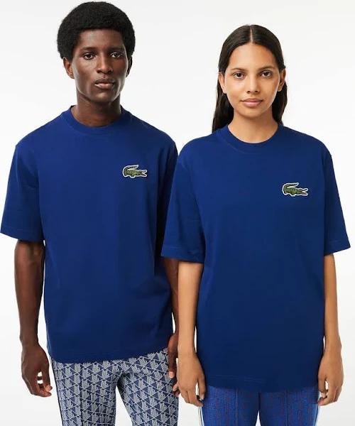 Lacoste Unisex Loose Fit Large Crocodile Organic Cotton T-Shirt Blue Size L