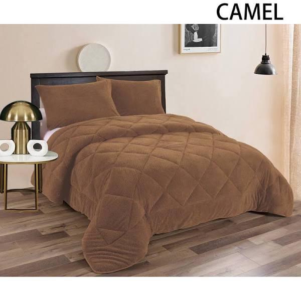 Ramesses Teddy Fleece Comforter Set Queen-Camel