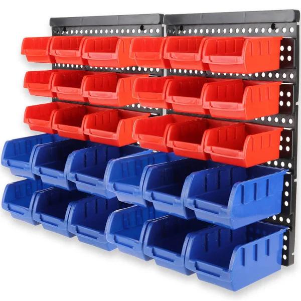 Handy Hardware 30pce Wall Mounted Storage Bins & Rack Assorted Sizes