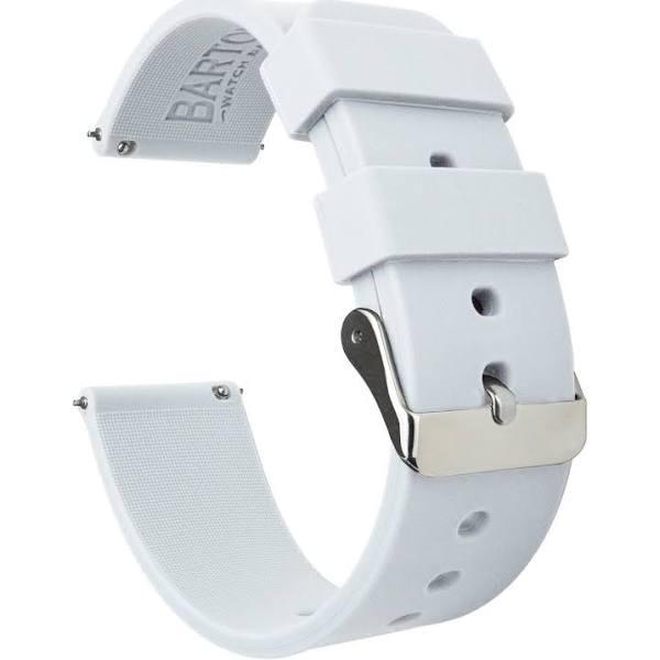 Soft Silicone Watch Band / Strap in White w/ Rose Gold Buckle, Width 20mm, Long Length | Barton