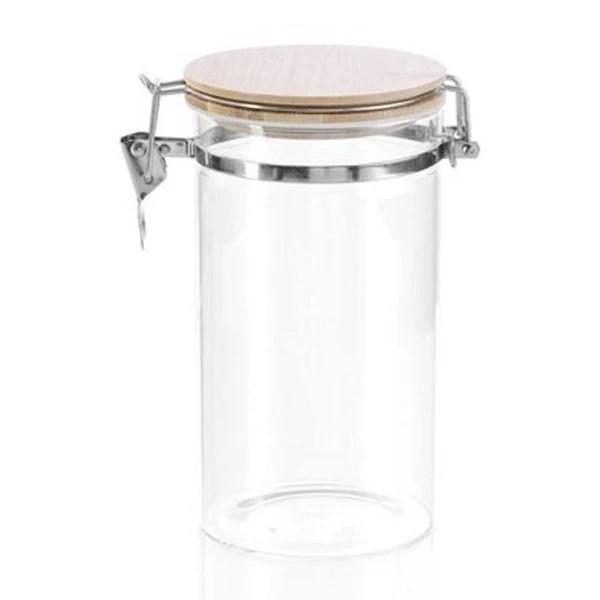 Glass Jars w/ Clip Lock Bamboo Lid [6 Pack] 1200ml Food Storage Pantry Container Canister Spice Wedding Favours Empty Clear Glass Bottles Wood Lid