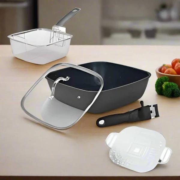 Introducing Danoz Direct - Flavorstone Diamond Deep Pan with Accessories! The Perfect Addition to Your Kitchen