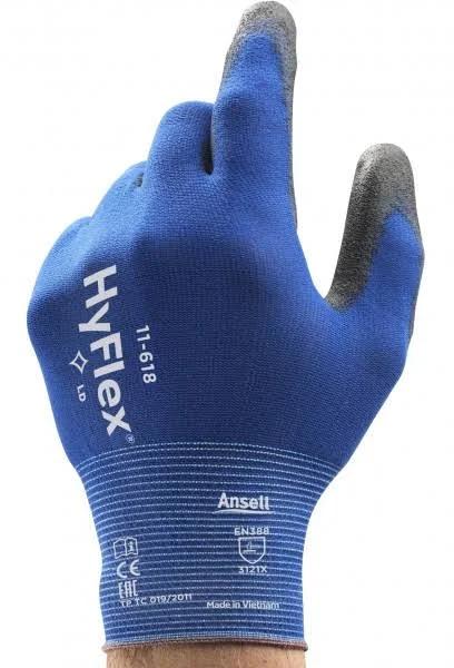 Ansell HyFlex 11-618 Blue Nylon Abrasion Resistant Work Gloves, Size 6, XS, Polyurethane Coating, 11618060