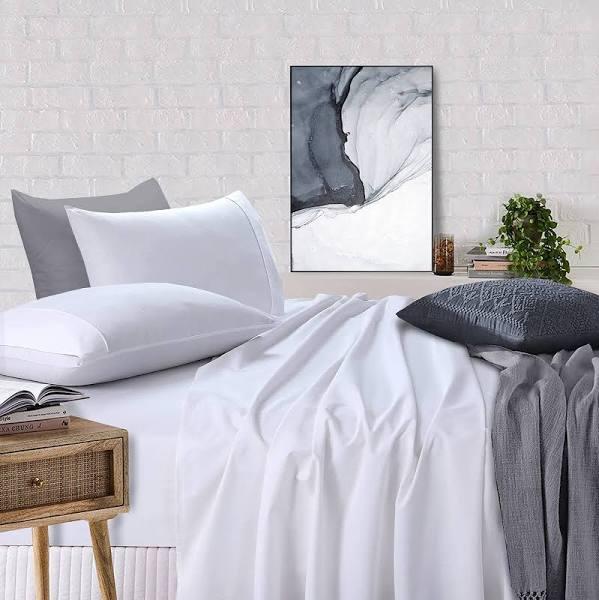 Elan Linen 100% Egyptian Cotton Vintage Washed 500TC Bed Sheets Set (White, Single)