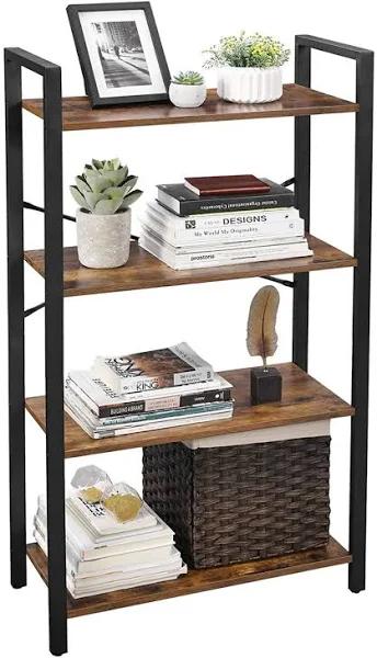 VASAGLE 4-Tier Bookshelf Storage Rack with Steel Frame Industrial Style Rustic Brown and Black