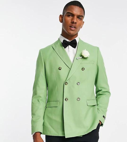 Jack & Jones Premium Double Breasted Suit Jacket in Green