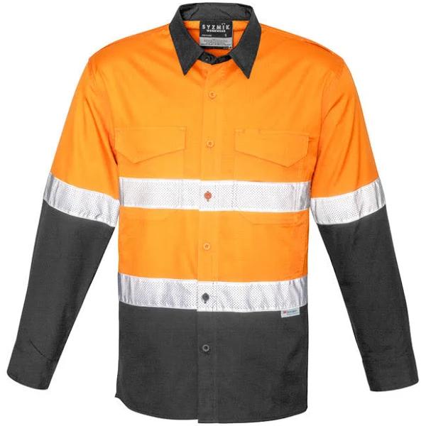 Syzmik Mens Rugged Cooling Taped Hi Vis Spliced Shirt (ZW129) XL / Orange/Charcoal