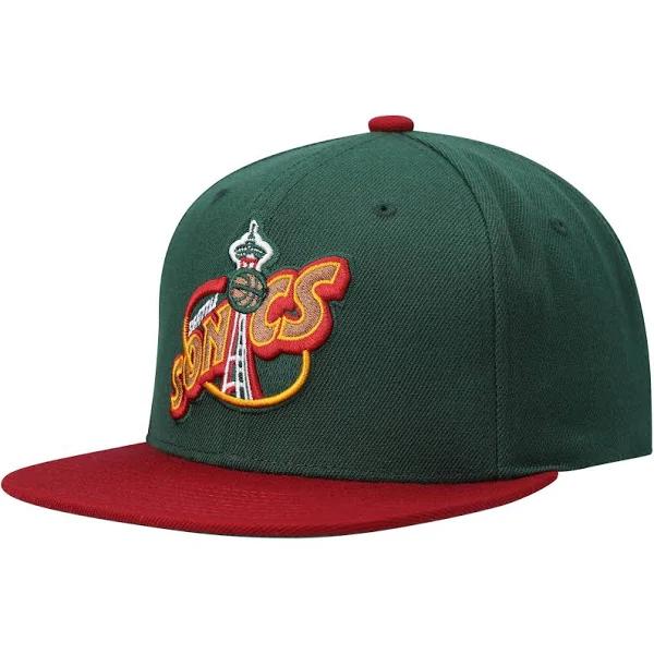 Mitchell & Ness - NBA Green Snapback Cap - Seattle Supersonics Team 2 Tone Green/Red Snapback @ Hatstore