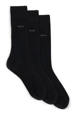 Boss Three-Pack of regular-length Socks in Stretch Fabric, Men, Size: 3-4.5, Black