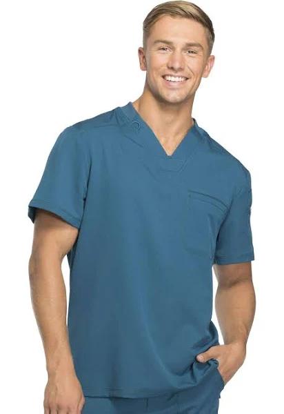 Dickies Medical Dk610 Men's V-Neck Top, 91% Poly 9% Spandex , Top, DYNAMIX Men's - Caribbean Blue, M