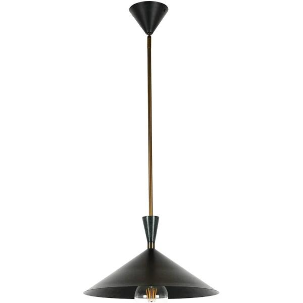 Campari 1 Light Pendant in Black With Green Marble and Bronze Details