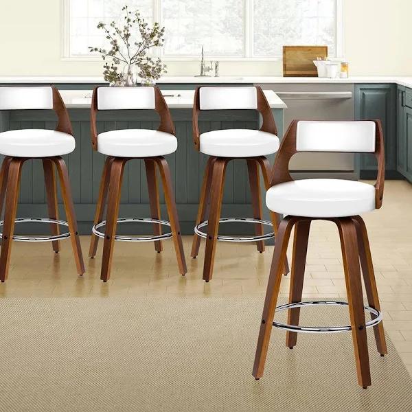 ALFORDSON 2x Swivel Bar Stools Eden Kitchen Wooden Dining Chair White