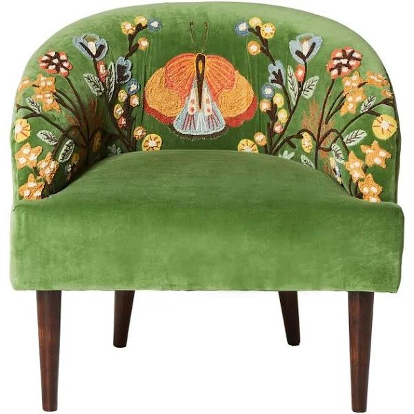 Freya Embroidered Occasional Chair Green Velvet | Multi Coloured | Upholstery | Early Settler Furniture