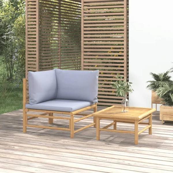 2 Piece Garden Lounge Set With Light Grey Cushions Bamboo vidaXL