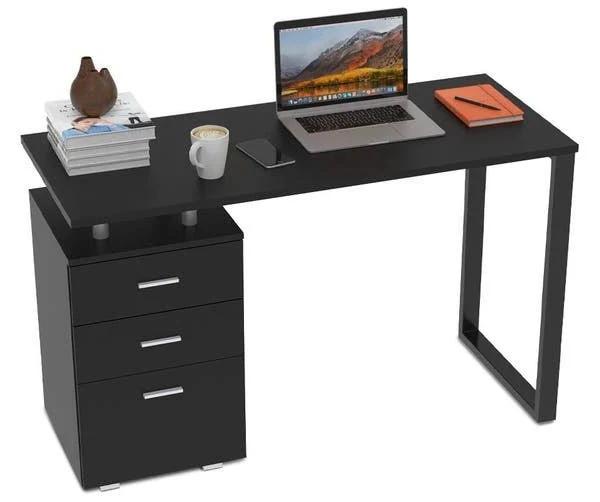 Advwin Office Computer Desk with Storage Drawers Cabinet Home Table Wooden Desks Black