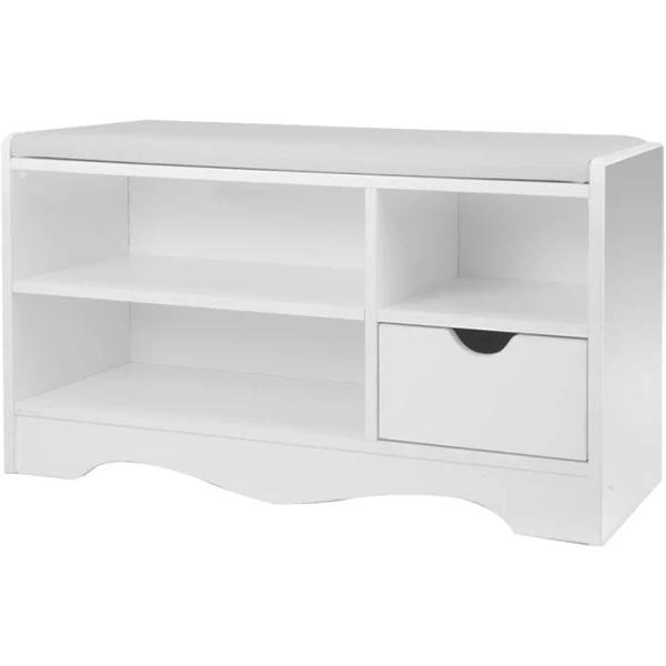 Shoe Rack Cabinet Organiser White Cushion - 80 x 30 x 45cm - White