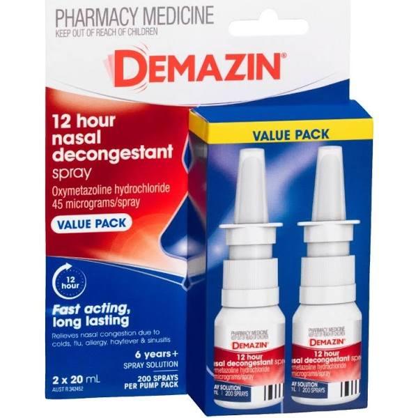 Demazin 12 Hour Nasal Decongestant Spray 2 x 20ml