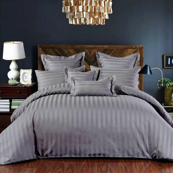 CottonMore 100% Cotton Grey Striped Duvet Cover Set - King