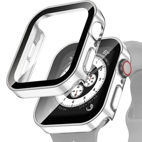 Tempered Glass Scratch Proof Case for Apple Watch, Screen Protector for Apple Watch, Cover for Apple Watch, Silver White / 40mm