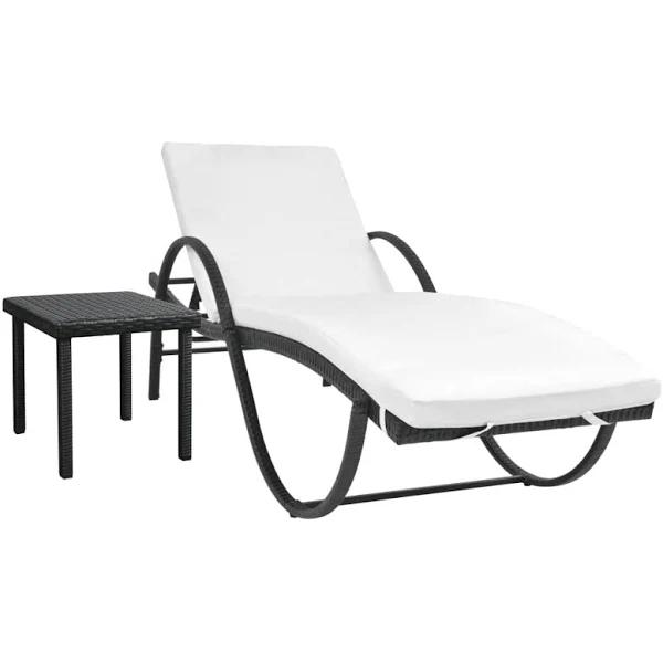 vidaXL Sun Lounger with Cushion & Table Poly Rattan Black