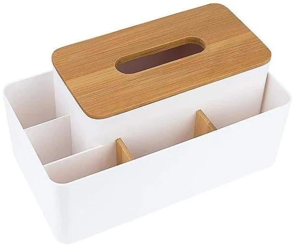 Multifunctional Storage Box Bamboo Desktop Organizer Detachable Tissue Organizer Face Tissue Holder, Desk Storage Box, Detachable Wooden Desk Organize