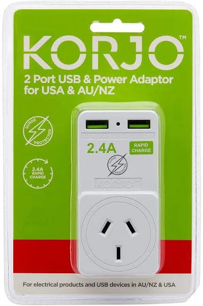 Korjo 2 Port USB and Power Adaptor USA -Australia